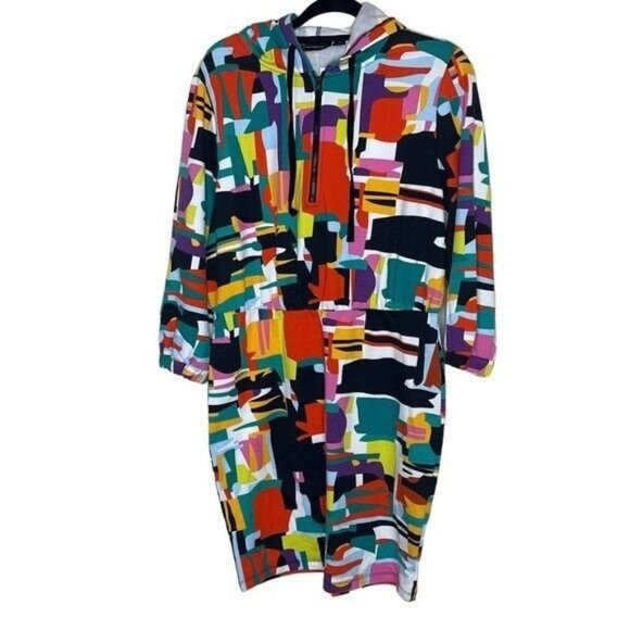 NEW York & Company Abstract French Terry Hoodie Sweatshirt Dress Women’s Medium - Picture 2 of 12